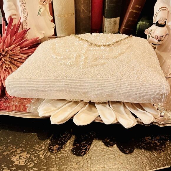 ♥️ Vintage Creations by Harilela's Ivory 
Beaded Purse- Made in Hong Kong 1960s - Picture 12 of 17